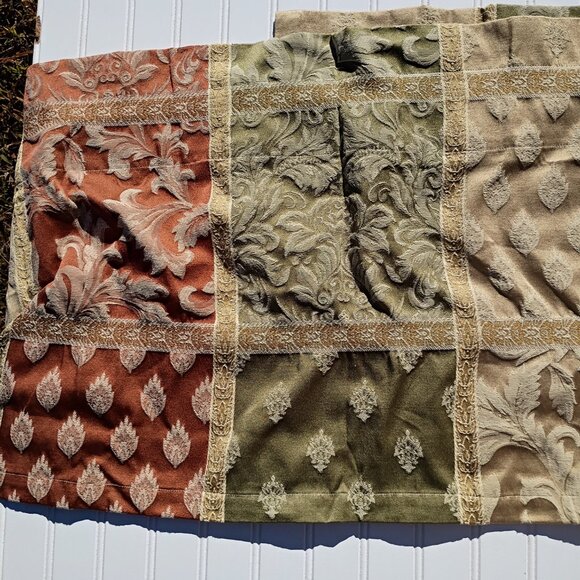 JC PENNEY Valances Sage Savannah Damask Floral Scroll Curtain Pair Gold Orange - Picture 8 of 10